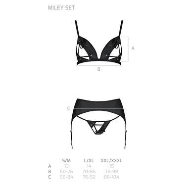 Комплект из эко-кожи Passion MILEY SET L/XL, black, трусики, бюстгальтер, пояс для чулок SO5771 фото