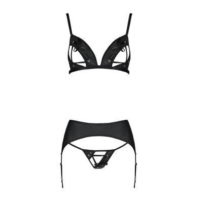 Комплект из эко-кожи Passion MILEY SET L/XL, black, трусики, бюстгальтер, пояс для чулок SO5771 фото