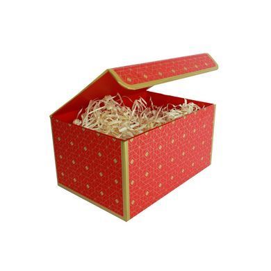 Подарункова коробка червона з золотим геометричним малюнком, L &mdash; 25,3&times;18&times;13,5 см SO8911 фото