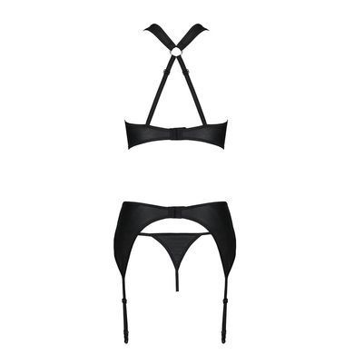Сетчатый набор с узором, бюстгальтер, трусики, пояс для чулок Passion HIMA SET XXL/XXXL black SO5354 фото