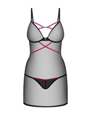 Пеньюар Obsessive Novenes chemise & thong, M/L, обтислий, прозорий, зі стрепами, стрінги в комплекті SX0620 фото