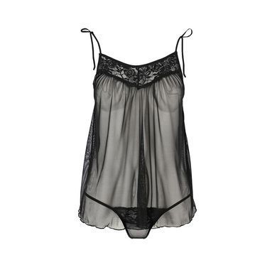Сорочка прозора бебі-дол Passion MELANIA CHEMISE XXL/XXXL, black, трусики, на тонких бретелях EL16306 фото