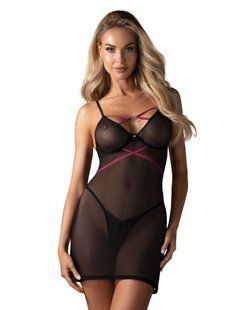 Пеньюар Obsessive Novenes chemise & thong, XL/2XL, обтислий, прозорий, зі стрепами, стрінги в компле SX0621 фото