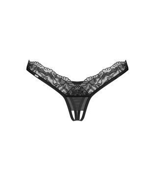 Трусики-стринги с кружевом Obsessive Arrowel Black crotchless thong L/XL SX2583 фото