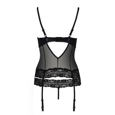 Корсет с открытой грудью Passion Exclusive NORTH CORSET L/XL, black, пажи, трусики, шнуровка PS24004 фото