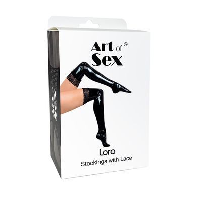 Сексуальні вінілові панчохи Art of Sex - Lora з мереживом, розмір S, з ефектом мокрого оксамиту SX4319 фото