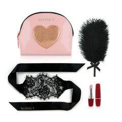 Романтичний набір Rianne S: Kit d'Amour: віброкуля, пір'їнка, маска, чохол-косметичка Pink/Gold SO3866 фото
