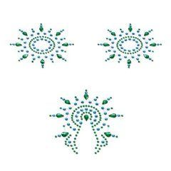 Пестіс з кристалів Petits Joujoux Gloria set of 3 - Green/Blue, прикраса на груди та вульву SO3132 фото