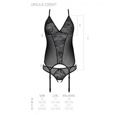 Корсет с пажами, трусики с ажурным декором и открытым шагом Passion URSULA CORSET L/XL, black SO5835 фото