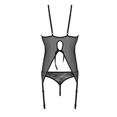 Корсет с пажами, трусики с ажурным декором и открытым шагом Passion URSULA CORSET L/XL, black SO5835 фото