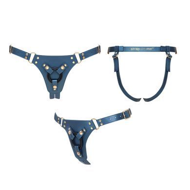 Трусики для страпона Strap-On-Me Harness Generous Blue, One Size, искусственная кожа, регулируемые ремни, сменные крепления для ди SX0673 фото