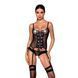 Корсет зі шнурівкою Passion NESSY CORSET L/XL black, стрінги з відкритим доступом, пажі для панчіх SO8454 фото 1