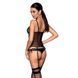Корсет зі шнурівкою Passion NESSY CORSET L/XL black, стрінги з відкритим доступом, пажі для панчіх SO8454 фото 2