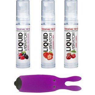 Набор из 3-х вкусов стимулирующего лубриканта Amoreane Med (3х10мл) и вибропули Adrien Lastic Purple SO6019 фото