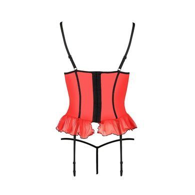 Корсет з відкритими грудьми CHERRY CORSET red S/M - Passion Exclusive, трусики, пажі, стрепи, оборки PS25505 фото