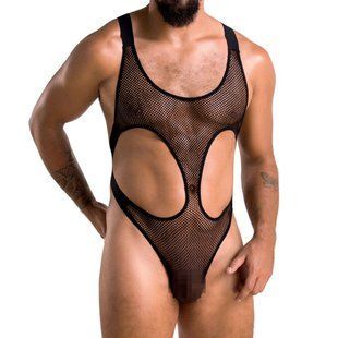 Мужское сетчатое боди Passion 040 LEON S/M Black, сетка, резинки SO7592 фото