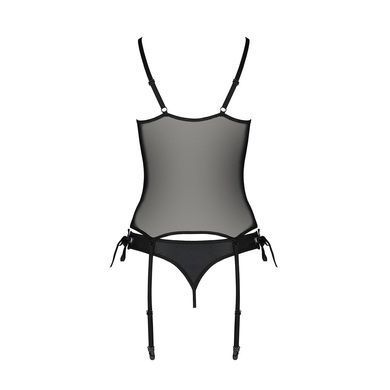 Корсет зі шнурівкою Passion NESSY CORSET XXL/XXXL black, стрінги з відкритим доступом, пажі для панч SO8456 фото
