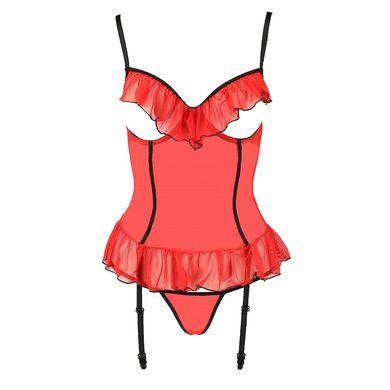 Корсет с открытой грудью CHERRY CORSET red XXL/3XL -Passion Exclusive, трусики, пажи, стрэпы, оборки PS25506 фото