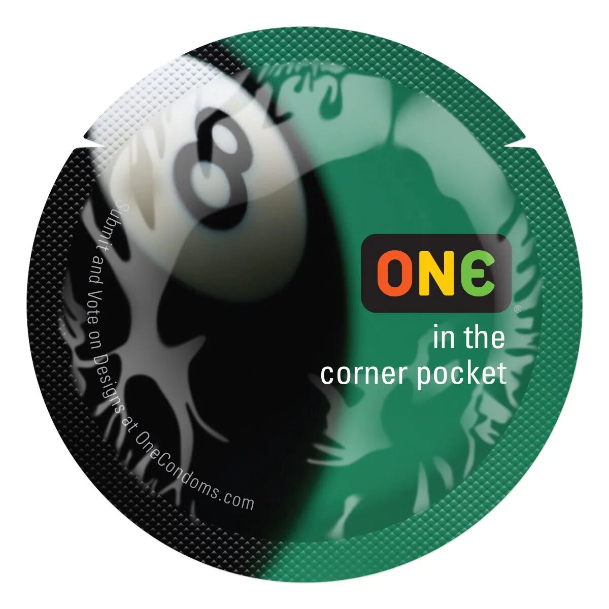 Презерватив ONE Color Sensations ONE is the corner pocket, 1 шт, чорний, гладенький, зі змазкою