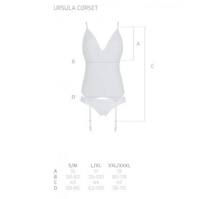Корсет с пажами, трусики с ажурным декором и открытым шагом Passion URSULA CORSET L/XL, white SO5838 фото