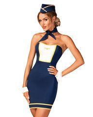 Эротический костюм стюардессы Obsessive Stewardess uniform M/L, blue, платье, пилотка, шарф, манжеты SO7730 фото