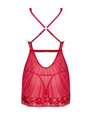 Прозора сорочка бебі-дол Obsessive Lacelove babydoll & thong XS/S Red, мереживо, стрінги SO8646 фото