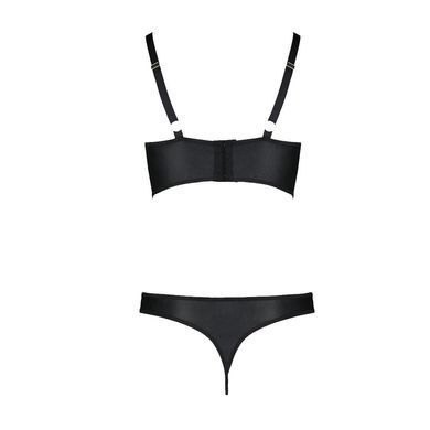 Комплект из экокожи Passion MALWIA BIKINI 6XL/7XL black, с люверсами и ремешками, бра, трусики SO7097 фото