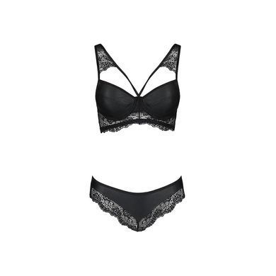 Комплект из эко-кожи с кружевом Passion LOONA SET XXL/XXXL, black, бра и трусики SO5363 фото