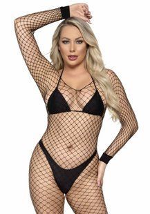 Бодістокінг у велику сітку Leg Avenue Long Sleeved Bodystocking One size Black, довгий рукав SO8614 фото