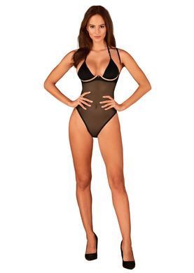 Прозрачное боди Obsessive Selinne teddy M/L Black, мелкая сетка, двойные бретели SO8665 фото