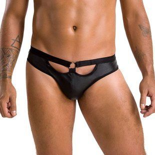 Мужские слипы с вырезами Passion 041 SLIP JOE S/M Black, экокожа, открытые ягодицы SO7595 фото