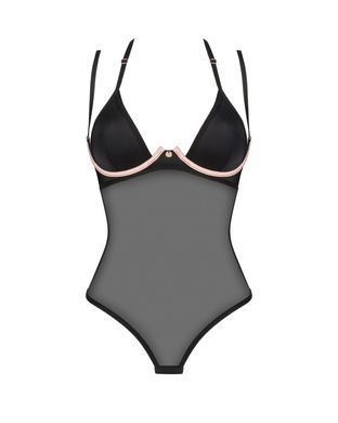 Прозрачное боди Obsessive Selinne teddy M/L Black, мелкая сетка, двойные бретели SO8665 фото