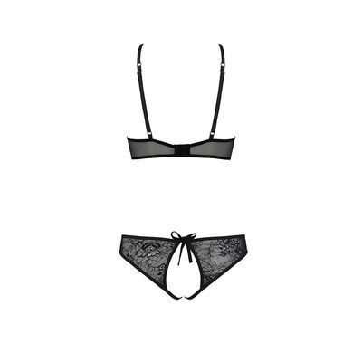 Комплект: бра, трусики з ажурним декором та відкритим кроком Passion URSULA SET S/M, black SO5842 фото