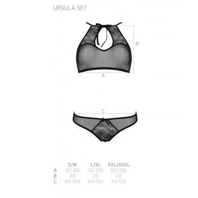 Комплект: бра, трусики з ажурним декором та відкритим кроком Passion URSULA SET S/M, black SO5842 фото