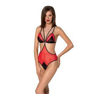 Полупрозрачное боди с кружевом Passion PEONIA BODY XXL/XXXL red SO8462 фото