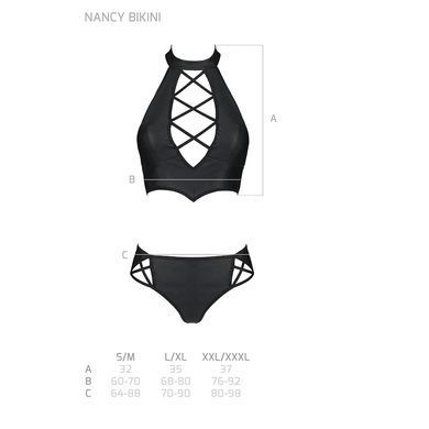 Комплект из эко-кожи Passion NANCY BIKINI L/XL, black, бра и трусики с имитацией шнуровки SO5367 фото