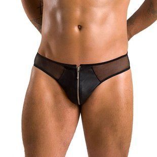 Мужские слипы на молнии Passion 042 SLIP TIMMY XXL/XXXL Black, экокожа, сетка SO7599 фото