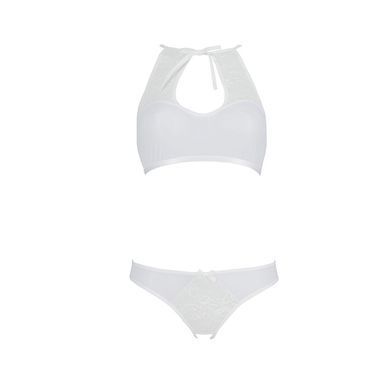 Комплект из бра, трусиков с ажурным декором и открытым шагом Passion URSULA SET S/M, white SO5845 фото