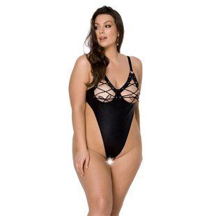 Боди из экокожи Passion CELINE BODY 4XL/5XL black, с доступом, открытый SO7059 фото