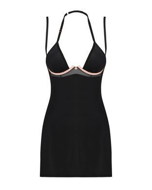 Сорочка Obsessive Selinne chemise & thong M/L Black, стрінги, подвійні бретелі SO8671 фото