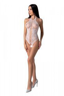 Бодістокінг з імітацією корсетної шнурівки Passion BS094 One Size, white, квітковий візерунок, з дос SO8925 фото