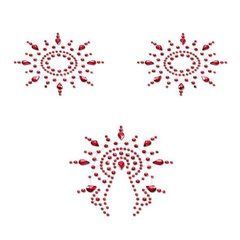 Пестіс з кристалів Petits Joujoux Gloria set of 3 - Red, прикраса на груди та вульву SO3147 фото