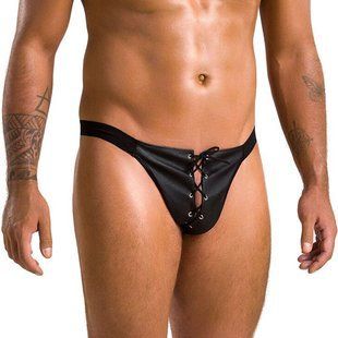 Мужские слипы на шнуровке Passion 044 SLIP BEN S/M Black, экокожа, люверсы SO7604 фото