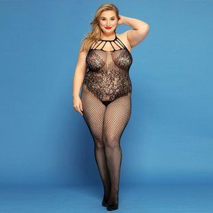 Сітчастий бодістокінг JSY &laquo;Відверта Мадлен&raquo; Plus Size, Black, імітація боді, мереживо, доступ SO8389 фото
