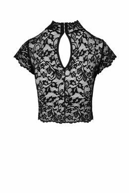 Топ Noir Handmade F303 Essence, XL, black, мереживний, короткий рукав, комір-стійка SX0258 фото
