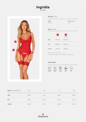 Комплект корсет та стрінги Obsessive Ingridia corset & thong XL/2XL, червоний SO9030 фото