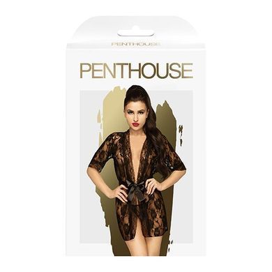 Комплект пеньюар з декором у вигляді троянд та стрінгами Penthouse - Sweet Retreat Black XL SO5301 фото
