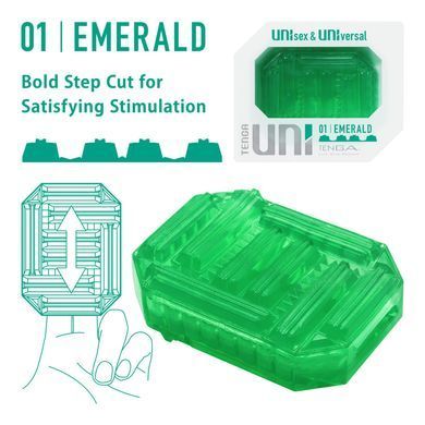 Унисекс-стимулятор Tenga UNI Emerald, зеленый, с геометрическим рельефом, лубрикант в комплекте SO9805 фото