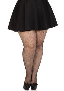 Колготки Leg Avenue Rhinestone micro net tights Plus size Black, мелкая сетка, стразы SX1729 фото