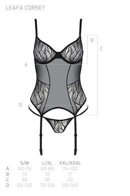 Корсет Passion LEAFA CORSET black L/XL, мягкие чашки, зажимы для чулок, стринги в комплекте SX0503 фото